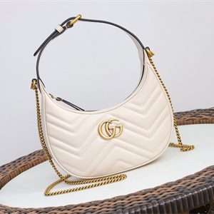 Gu.cci GG Marmont Half Moon Shaped Mini Bag White 699514