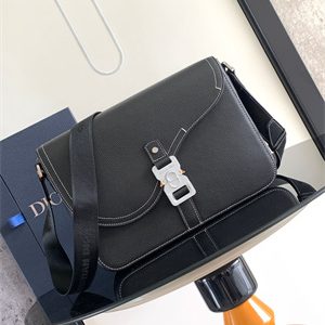 Di.or Saddle Messenger Bag Black Grained Calfskin