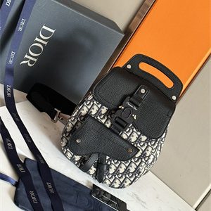 Di.or Mini Gallop Sling Bag Beige & Black oblique Jacquard Black Grained Calfskin