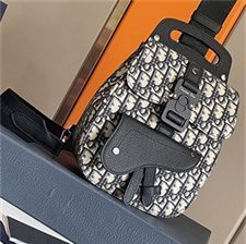 Di.or Mini Gallop Sling Bag Beige & Black oblique Jacquard Black Grained Calfskin