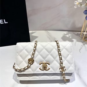 Cha.nel Wallet On Chain Grained Calfskin Gold Tone Metal White AP3580