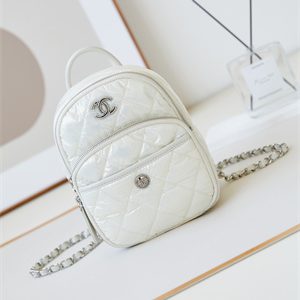 Cha.nel Backpack Nylon & Silver-Tone Metal White AS4366