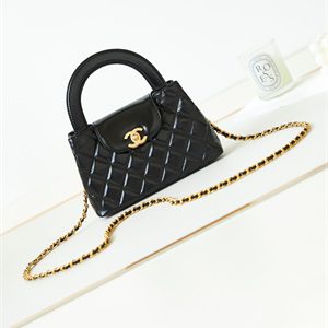 Cha.nel Mini Shopping Bag Kelly Bag Shiny Aged Calfskin Gold-Tone Metal Black AS4416