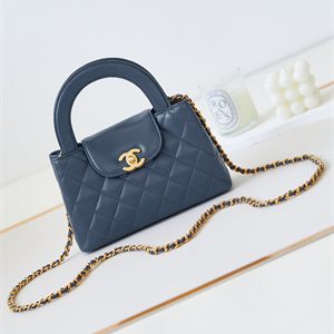 Cha.nel Mini Shopping Bag Kelly Bag Shiny Aged Calfskin Gold-Tone Metal Blue AS4416