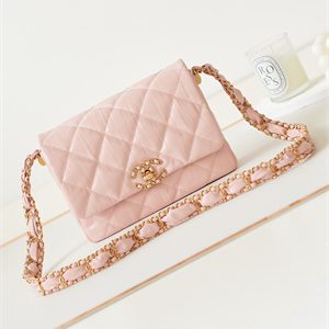 Cha.nel Flap Bag Aged Calfskin Gold Tone Metal Pink AS4423