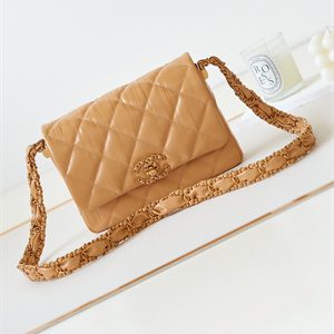 Cha.nel Flap Bag Aged Calfskin Gold Tone Metal Brown AS4423