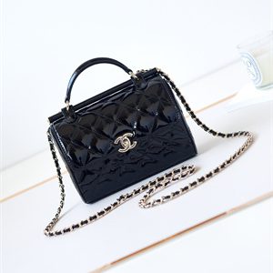 Cha.nel Small Box Bag Patent Calfskin & Gold-Tone Metal Black AS4511