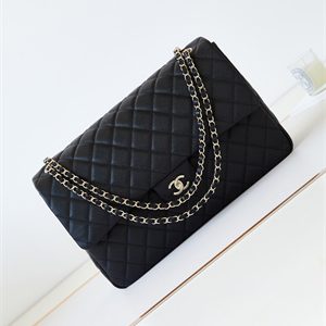 Cha.nel CF Airport Bag Grained Calfskin Gold Tone Metal Black AS4661