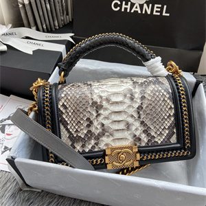 Cha.nel Medium Leboy Bag With Top Handle Python Leather Gold Metal A94804