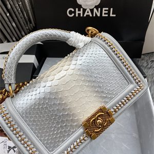 Cha.nel Medium Leboy Bag With Top Handle Python Leather Gold Metal A94804