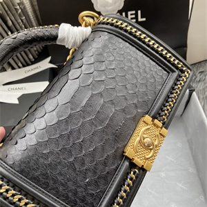 Cha.nel Medium Leboy Bag With Top Handle Python Leather Gold Metal A94804