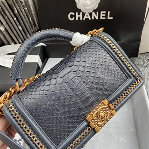 Cha.nel Medium Leboy Bag With Top Handle Python Leather Gold Metal A94804