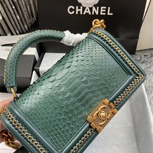 Cha.nel Medium Leboy Bag With Top Handle Python Leather Gold Metal A94804