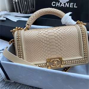 Cha.nel Medium Leboy Bag With Top Handle Python Leather Gold Metal A94804