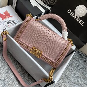 Cha.nel Medium Leboy Bag With Top Handle Python Leather Gold Metal A94804