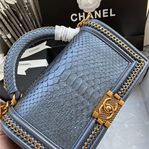 Cha.nel Medium Leboy Bag With Top Handle Python Leather Gold Metal A94804