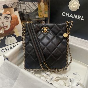 Cha.nel Shopping Bag Grained Calfskin Gold Tone Metal Black A33200