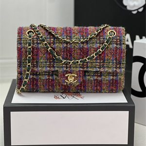 Cha.nel Medium Classic Flap Bag Tweed Gold Tone Metal Colorful  A01112