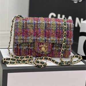 Cha.nel Mini Classic Flap Bag Tweed Gold Tone Metal Colorful A01116