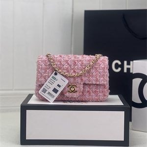 Cha.nel Mini Classic Flap Bag Tweed Gold Tone Metal Pink A01116