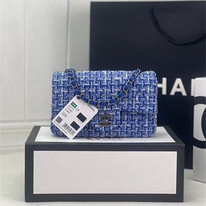 Cha.nel Mini Classic Flap Bag Tweed Silver Tone Metal Blue A01116