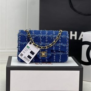 Cha.nel Mini Classic Flap Bag Tweed Gold Tone Metal Dk Blue A01116