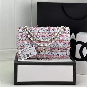 Cha.nel Medium Classic Flap Bag Tweed Gold Tone Metal Colorful A01112