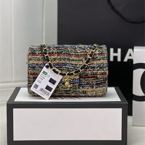 Cha.nel Medium Classic Flap Bag Tweed Gold Tone Metal Colorful A01112