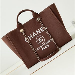Cha.nel Deauville Large Shopping Bag Mixed Fibers Gold Tone Metal Caramel A66941