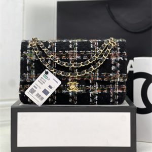 Cha.nel Medium Classic Flap Bag Tweed Gold Tone Metal Colorful A01112