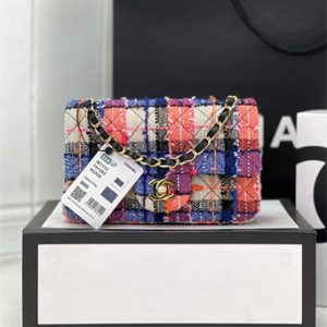 Cha.nel Mini Classic Flap Bag Tweed Gold Tone Metal Colorful A01116