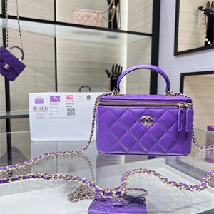 Cha.nel Vanity Case With Top Handle Lambskin Gold Tone Metal Purple AP2199