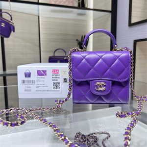 Cha.nel Vanity Case With Top Handle Lambskin Gold Tone Metal Purple AP2682