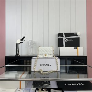 Cha.nel Super Mini Classic Flap Bag Grained Calfskin Gold Tone Metal White 01115