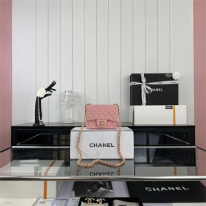 Cha.nel Super Mini Classic Flap Bag Grained Calfskin Gold Tone Metal Pink 01115