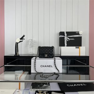 Cha.nel Super Mini Classic Flap Bag Grained Calfskin Silver Tone Metal Black 01115