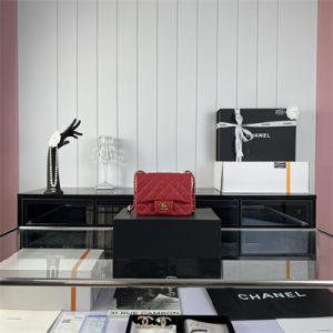 Cha.nel Super Mini Classic Flap Bag Grained Calfskin Gold Tone Metal Red 01115