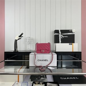 Cha.nel Super Mini Classic Flap Bag Grained Calfskin Silver Tone Metal Fuchsia 01115