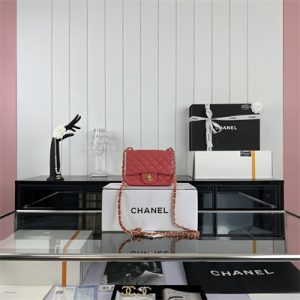 Cha.nel Super Mini Classic Flap Bag Grained Calfskin Gold Tone Metal Red 01115