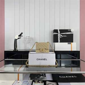 Cha.nel Super Mini Classic Flap Bag Grained Calfskin Gold Tone Metal Beige 01115