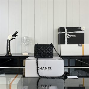 Cha.nel Super Mini Classic Flap Bag Lambskin Black Tone Metal Black 01115