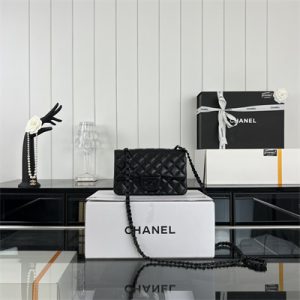 Cha.nel Mini Classic Flap Bag Lambskin Black Tone Metal Black 01116