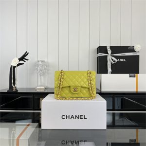 Cha.nel Small Classic Flap Bag Lambskin Gold Tone Metal Yellow 01117