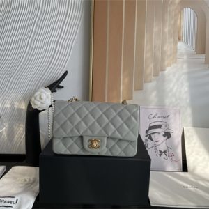 Cha.nel Mini Classic Flap Bag Grained Calfskin Gold Tone Metal Grey 01116