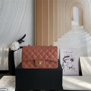 Cha.nel Mini Classic Flap Bag Grained Calfskin Gold Tone Metal Caramel 01116