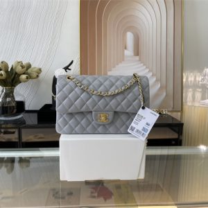 Cha.nel Medium Classic Flap Bag Lambskin Gold Tone Metal Lt Blue 01112