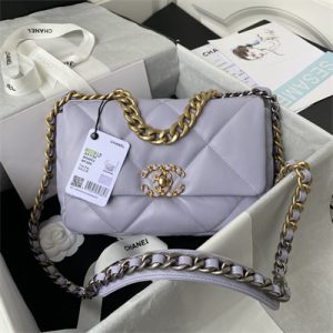 Chanel 19 Handbag Lambskin Gold Double C Metal Lilac AS1160