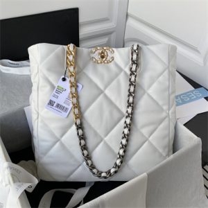 Cha.nel 19 Tote Bag Lambskin White AS3519
