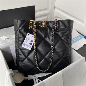 Cha.nel 19 Tote Bag Lambskin Black AS3519