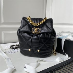 Cha.nel 19 Backpack Bag Lambskin Black AS4223